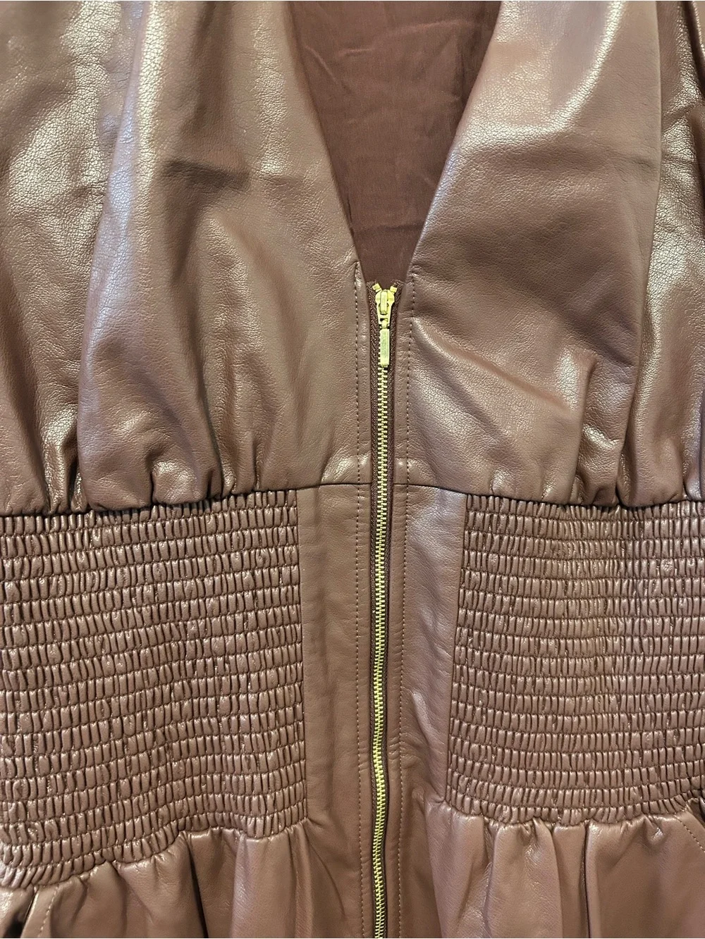 Anthropologie Brown Zip-Front Midi Dress